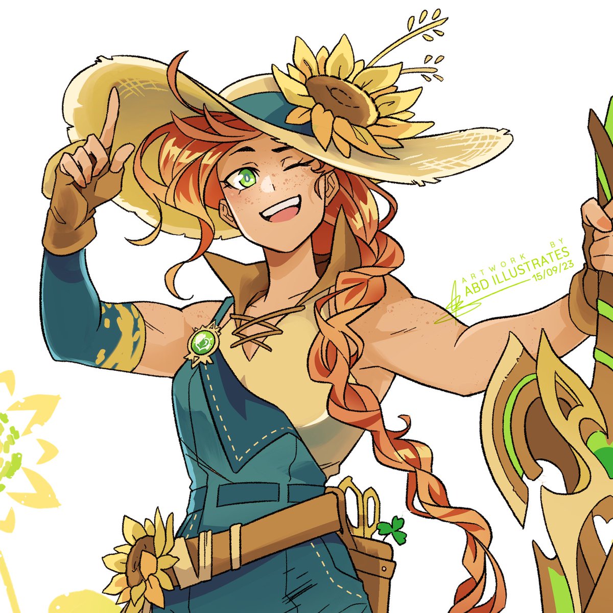 AlexBDent's tweet photo. 🌿Some art from yesterday’s video! 🌿 

Had a ton of fun trying to design a couple of #GenshinImpact OC's! I’m gonna be posting the finished pieces here throughout the week ahead, so first up is the sunny Dendro/Claymore wielding farmer: Vanne! 🌻

▶️ https://t.co/xRdeks1zoL https://t.co/8mBpPygIY5