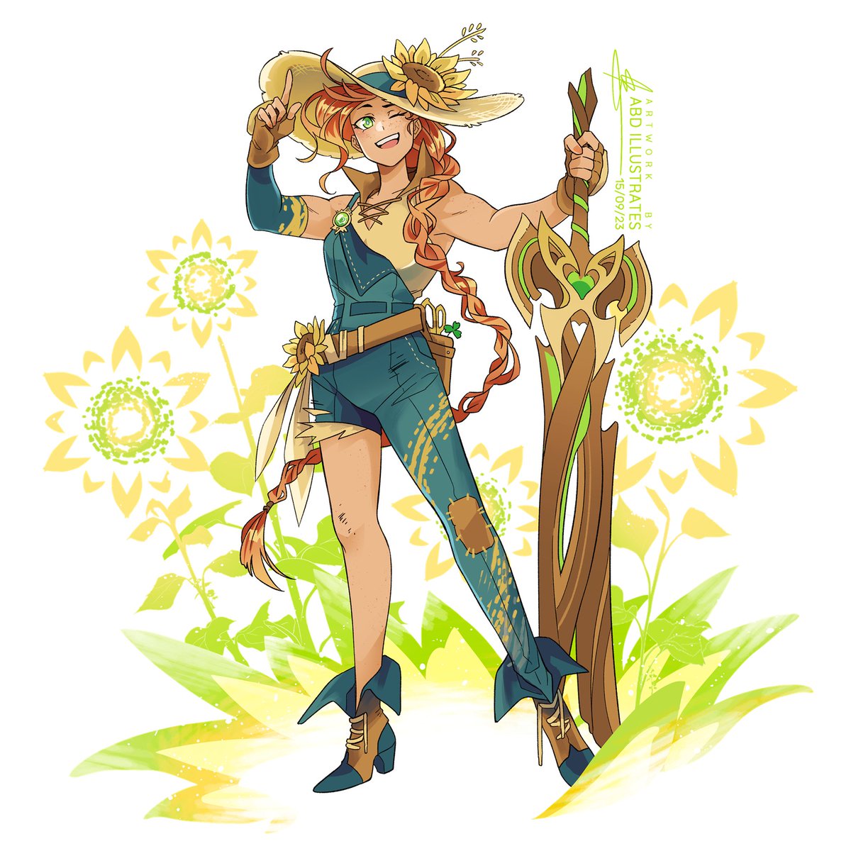 AlexBDent's tweet photo. 🌿Some art from yesterday’s video! 🌿 

Had a ton of fun trying to design a couple of #GenshinImpact OC's! I’m gonna be posting the finished pieces here throughout the week ahead, so first up is the sunny Dendro/Claymore wielding farmer: Vanne! 🌻

▶️ https://t.co/xRdeks1zoL https://t.co/8mBpPygIY5