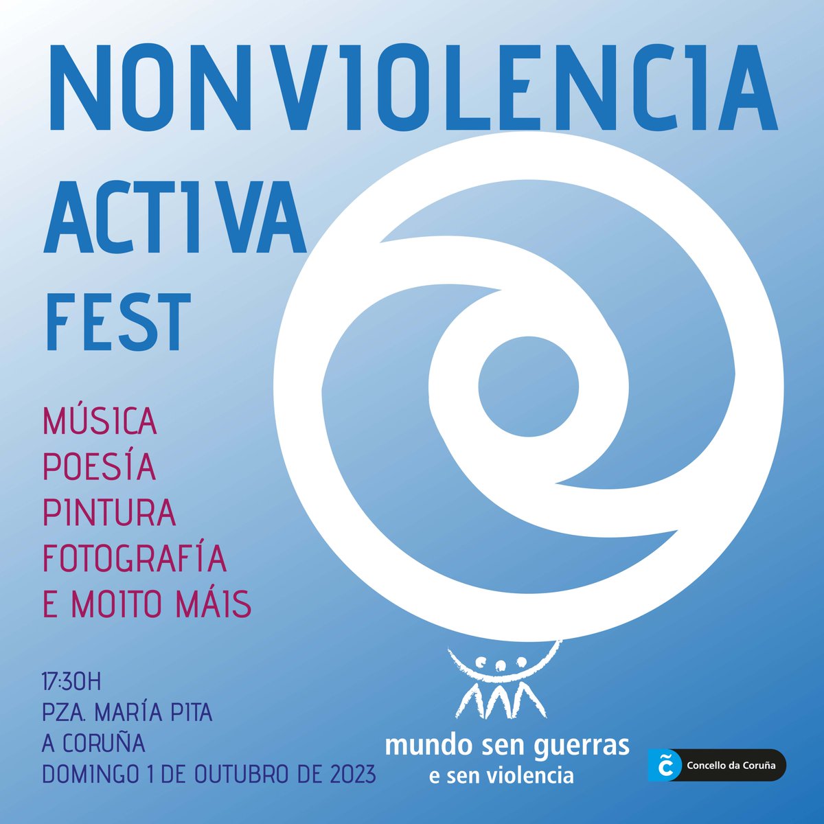Só queda unha semana: o próximo domingo 1 de outubro, celebraremos na Praza de María Pita o Día da Nonviolencia Activa. E queremos celebralo contigo.