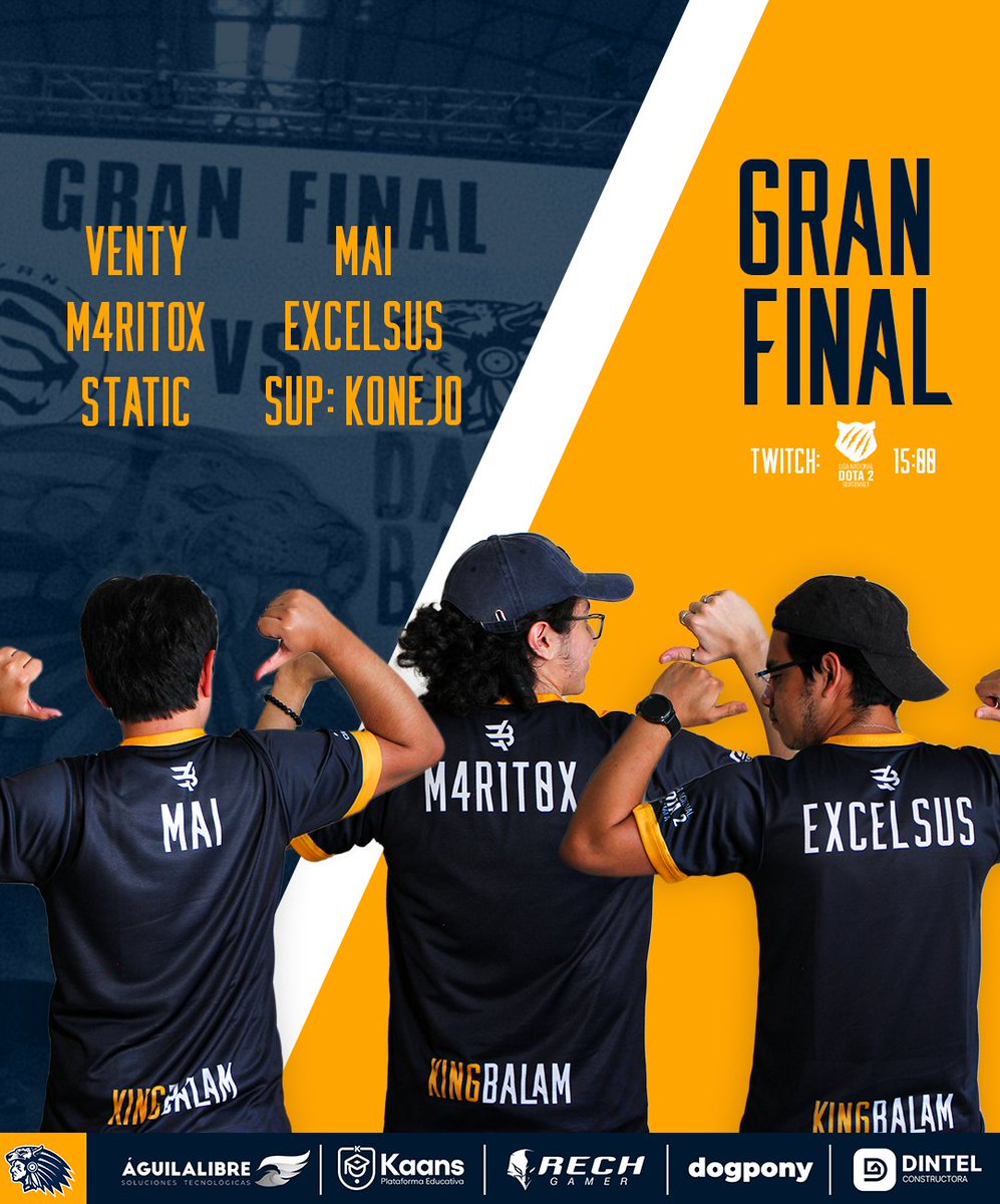 💙🧡🐆 Jaguares hoy jugamos la final de la LGD2 vs nuestros similares de <a href="/TeamMayan/">Mayan Esports</a> 

Esperamos su apoyo en el canal de Twitch de la LGD2 a las 15:00

<a href="/Dogponyus/">dogpony - Marketing, Diseño, Publicidad</a>

#DALEBALAM #Esports #KingBalam #DOTA2 #Gaming #GranFinal #LGD2 #