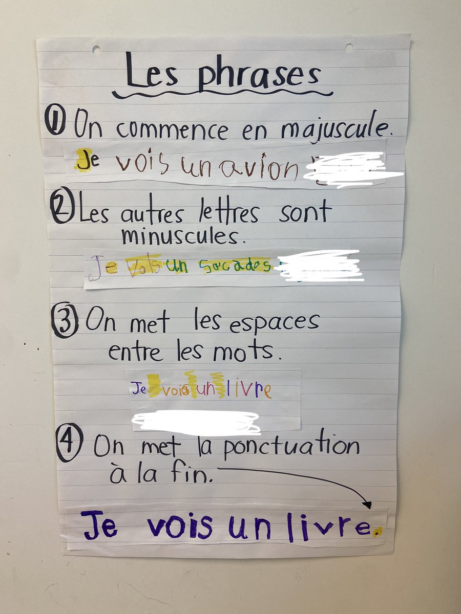 What do all sentences need (grammar -wise). Capitals first, other letters lowercase, spaces between words, punctuation. Teaching grammar in context of student writing related to classroom vocab (un avion ✈️ was in a picture in the clsssroom 😂).