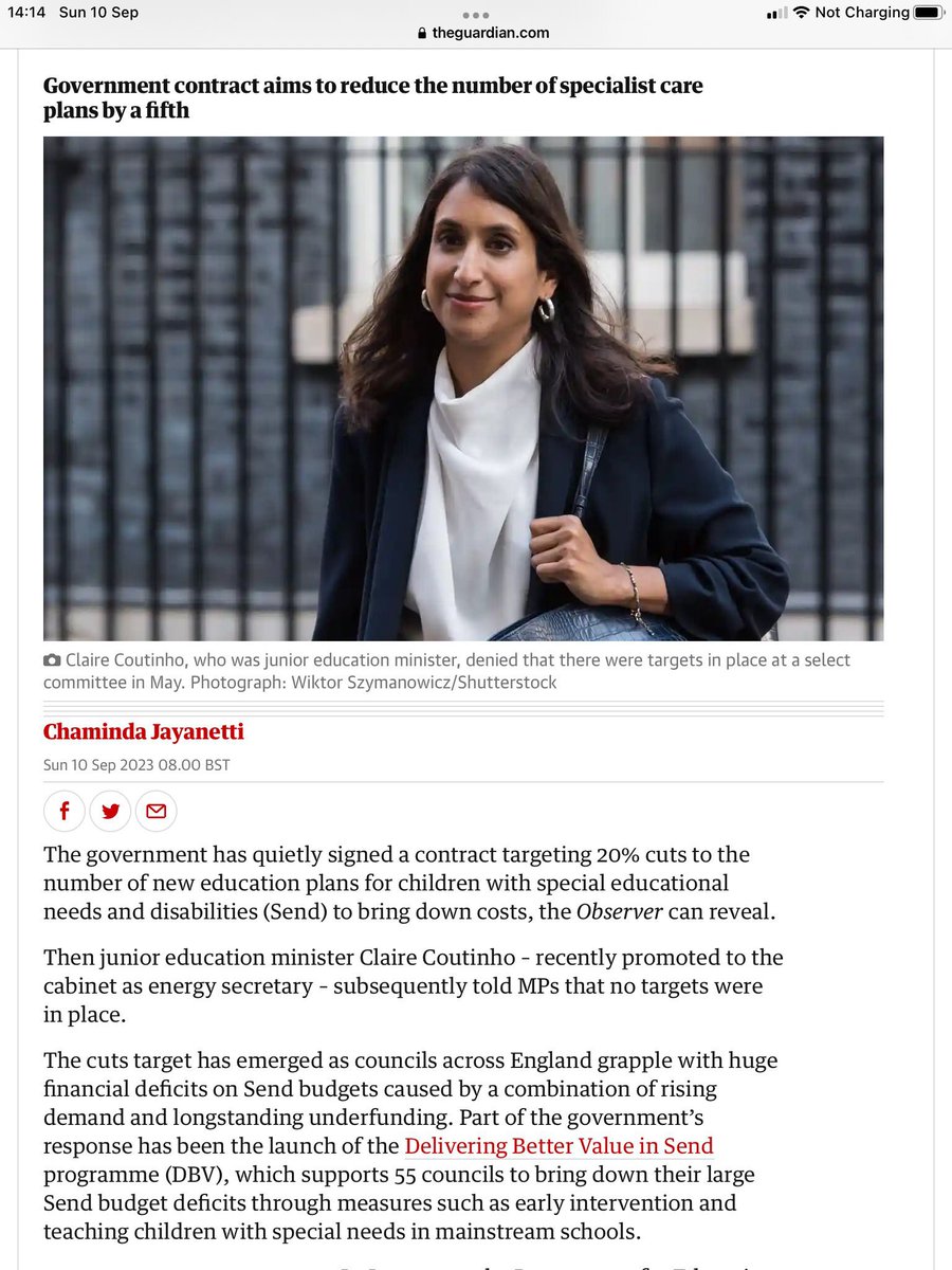 mariachetcuti1's tweet photo. @BladeoftheS In June 2022, the Dept for Education (DfE)  NADHIM ZAHAWI signed a £19.5m contract with consultancy firm https://t.co/IGqprneHyc

“we guarantee our fees against delivering results”

Their deal?   

A 20% reduction in funding for SEN &amp; Disabled Children

Denied by Claire Coutinho! https://t.co/6dllblgQ7Y