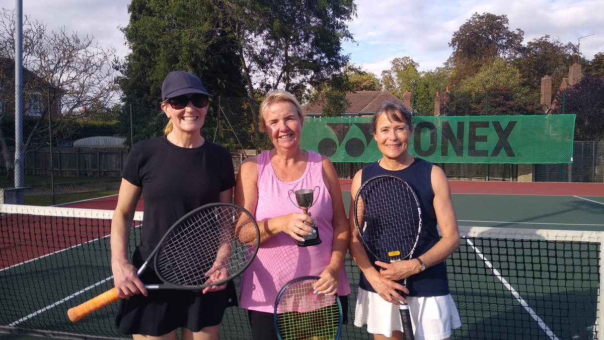 Congratulations to our three winners of today's Andrew Willis Cup American tournament. Carol Smith, Helen Stacy, and Karen Soons shared the crown on a brilliant day of tennis. Well done to all who took part! #tennis #burystedmunds #risbygatetennis