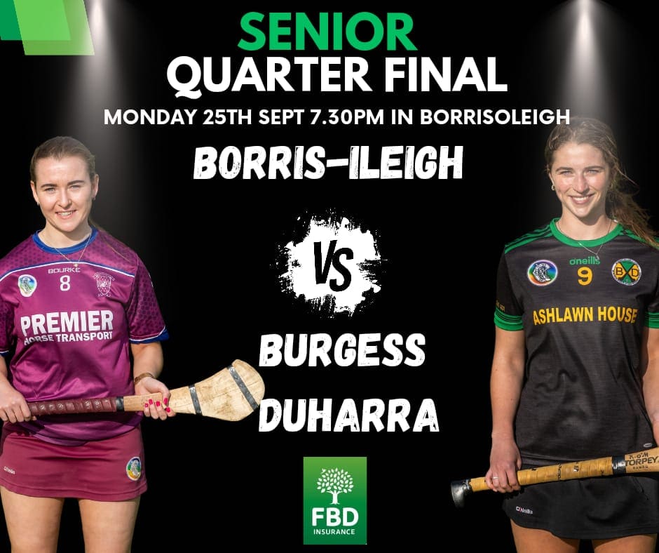 The last of the County Senior Quarter Finals will be playing in the Park tomorrow night when we take on Burgess Duharra at 7:30pm. We would urge everyone to come along and lend your support to the girls in maroon.