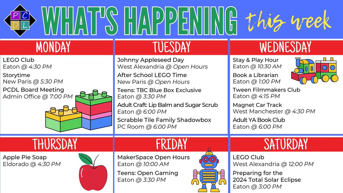 Here's a quick peek at what we have coming up this week at your local branch. For more information, visit preblelibrary.org/events