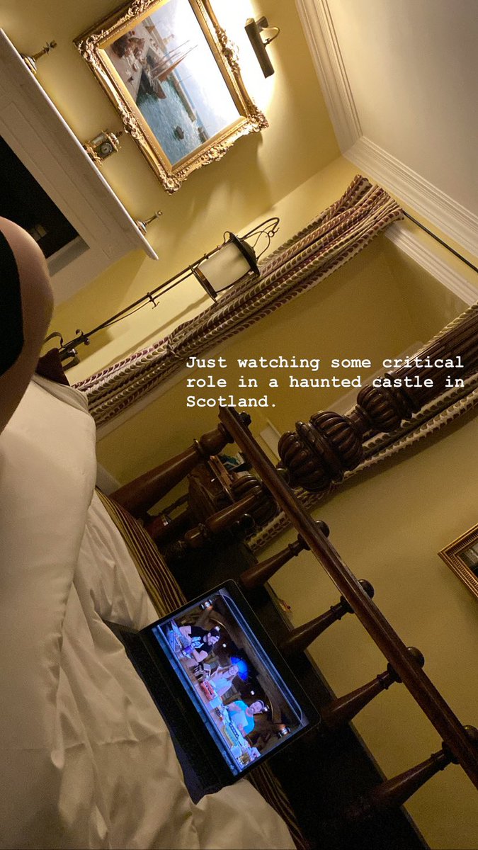 dixieleehenning's tweet photo. You know… just watching some @CriticalRole in a haunted castle in Scotland. Whatever… https://t.co/hZJAU05yAS