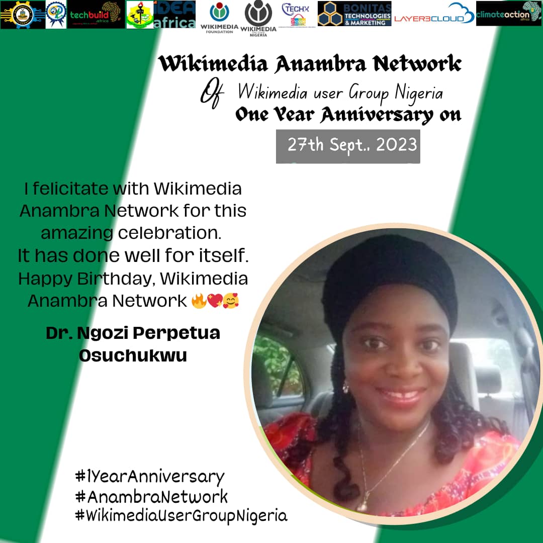 From my heart 💝 to <a href="/WikiAnambraNtWk/">Wikimedia Anambra Network</a> - 
Happy Birthday, our amazing <a href="/Wikimedia/">Wikimedia Foundation</a> Network of <a href="/WikimediaNG/">Wikimedia User Group Nigeria</a> 
It has been a roller coaster with you, these 12 months with <a href="/AdaObuezie/">Ada Obuezie, PhD, CLN</a> <a href="/librarian_nkem/">#AccessToInformation is a human right</a> <a href="/k_whybaba/">Kayode Yussuf</a> <a href="/ayokanmioyeyemi/">Ayokanmi Kaizen💡 🇳🇬</a> <a href="/oluwanishola73/">Amb.Olushola Olaniyan 🇳🇬</a> @Official_Isaaco
🥂