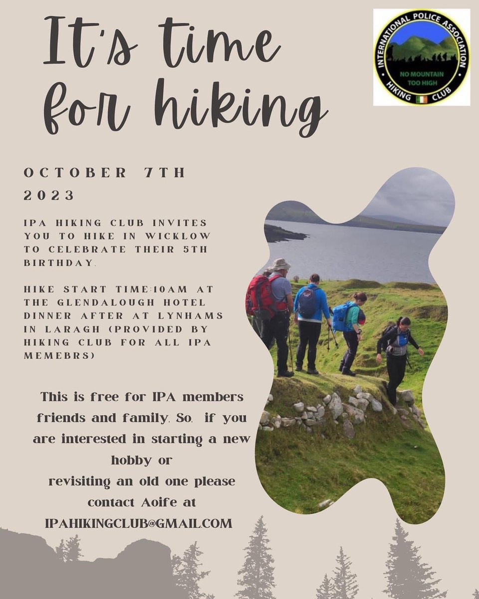 IpaHiking's tweet photo. Our October hike is in Wicklow on the 7th. We are celebrating our clubs 5th year so we are trying to encourage as many people as possible to take up or try hiking. This hike is suitable for all levels of fitness. Email Aoife @ ipahikingclub@gmail.com. #friends #hiking #ipaireland https://t.co/Xs3gIwAEgX
