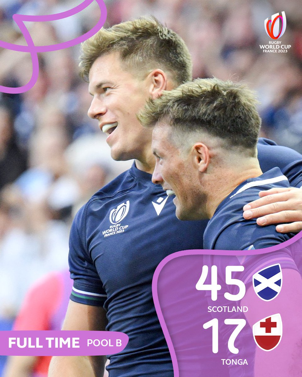 therugbyship's tweet photo. Final Score: Scotland 45 Tonga 17. 
#RWC2023 | #SCOvTGA 🔥❤️💯🏉 https://t.co/UrB7CgpD2q