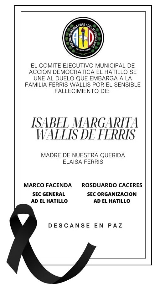 CacoFacenda's tweet photo. Sentida palabra de condolencia a la familia Ferris Wallis, en especial a mi querida @ElaFerris Sec Nacional de Justicia Familiar del partido @Pr1meroJusticia por el fallecimiento de su madre Isabel Wallis de Ferris.

Que en paz descanse https://t.co/Ou5oyDG3rG