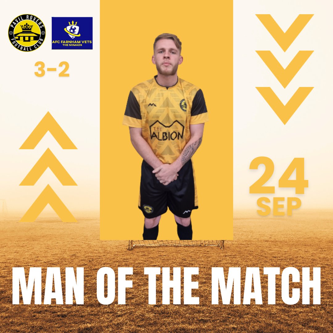 PavilRoversFC's tweet photo. MAN OF THE MATCH vs AFC Farnham Vets 2nd XI (H) League

Chris Rose!

#GrassrootsFootball #Football #PVRFC https://t.co/hfj7cIALDQ