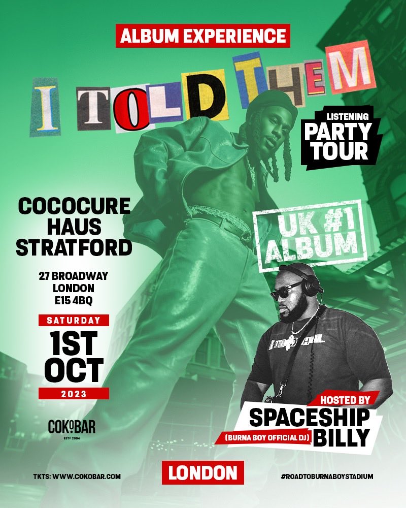 Cokobar's tweet image. This Sunday in London with ⁦@SpaceshipBilly⁩  | New Cococure Haus Stratford #Brunch #DayParty doors 6pm  #IToldThem Album Experience #NigerianIndependenceBrunch 

cokobar.com/events/1156B5A…