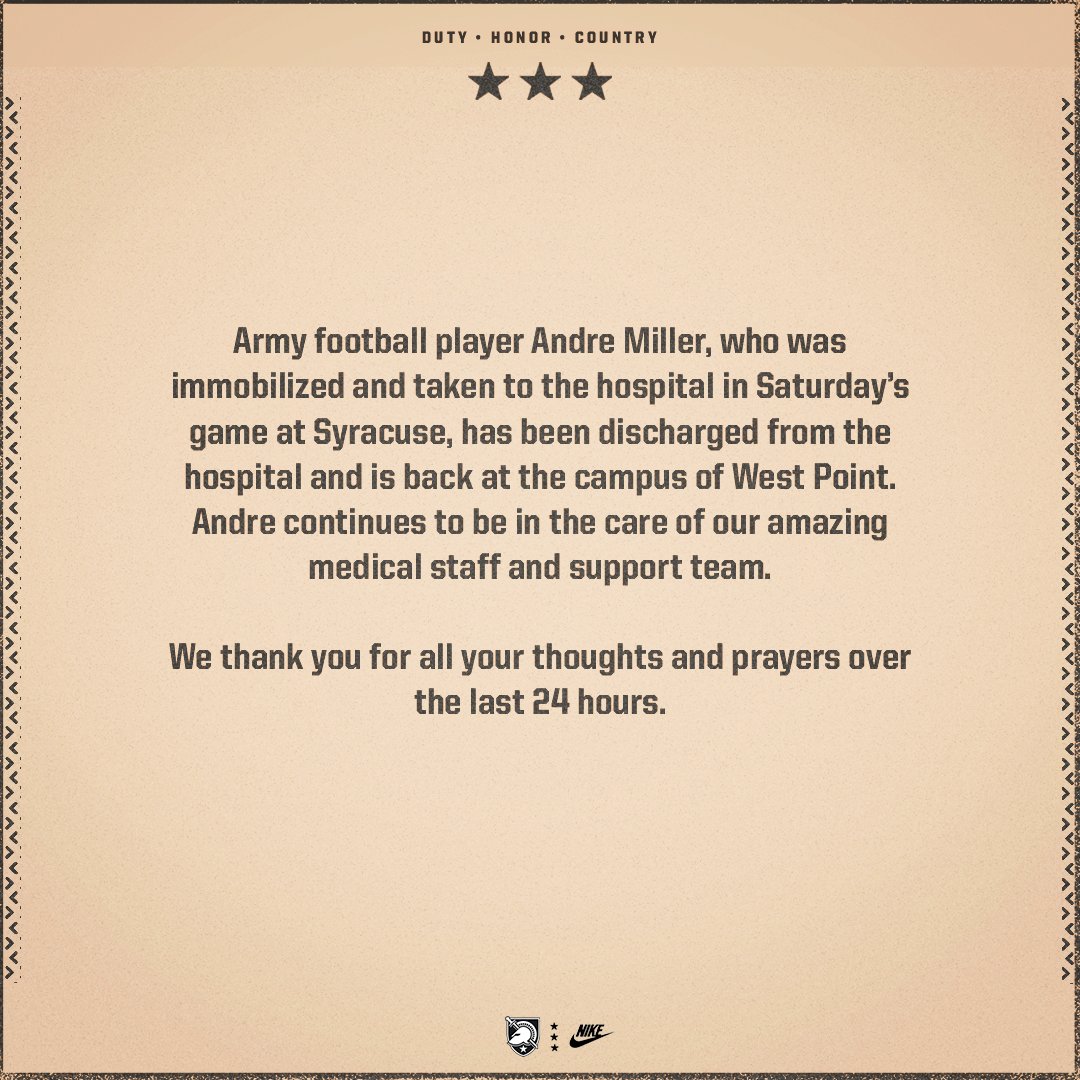 ArmyWP_Football's tweet photo. An update on Junior Defensive Lineman Andre Miller. https://t.co/uWMQhhlCu5