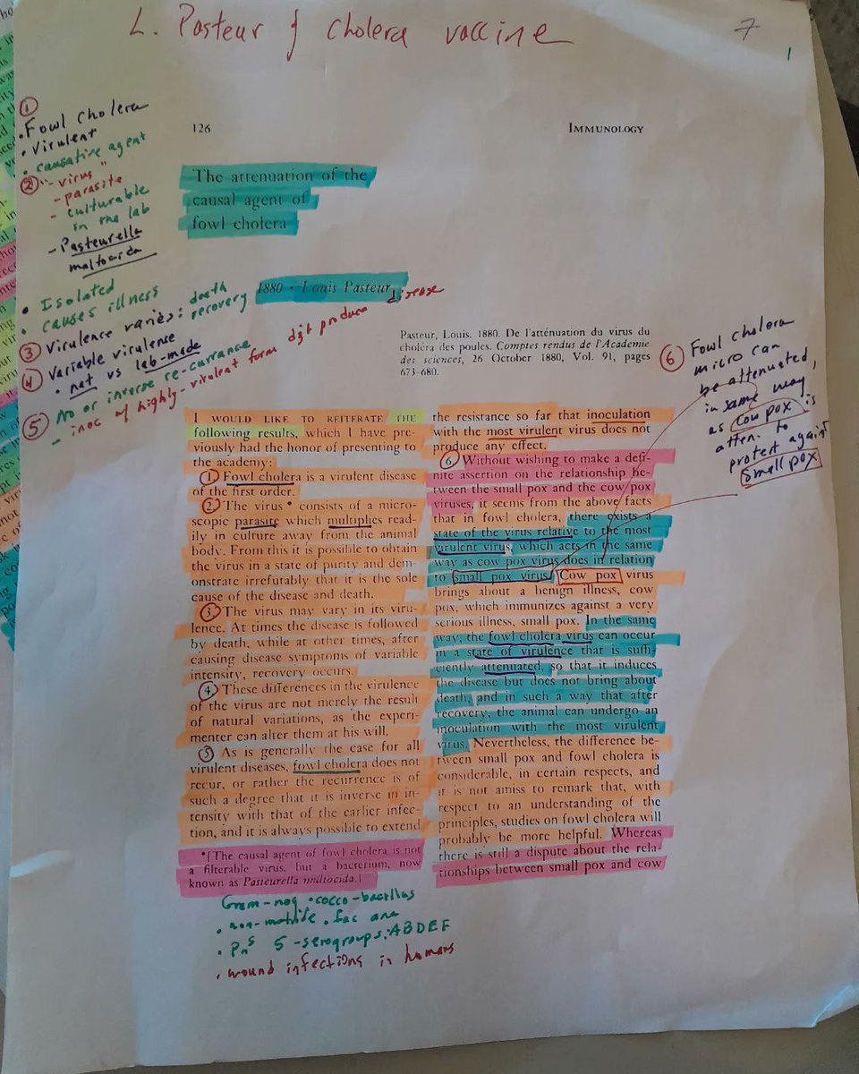 mfvarela's tweet photo. Pasteur's 1880 paper on attenuation for vaccines against Measles, Mumps, Rubella, Varicella, Rotavirus, Polio, Yellow fever, Anthrax, Plague, Salmonella, Typhoid, Tuberculosis, Influenza, and Cholera. For my #Immunology students.
#enmu #science #pasteur #history #vaccine #immune https://t.co/TImv9X4Wxy