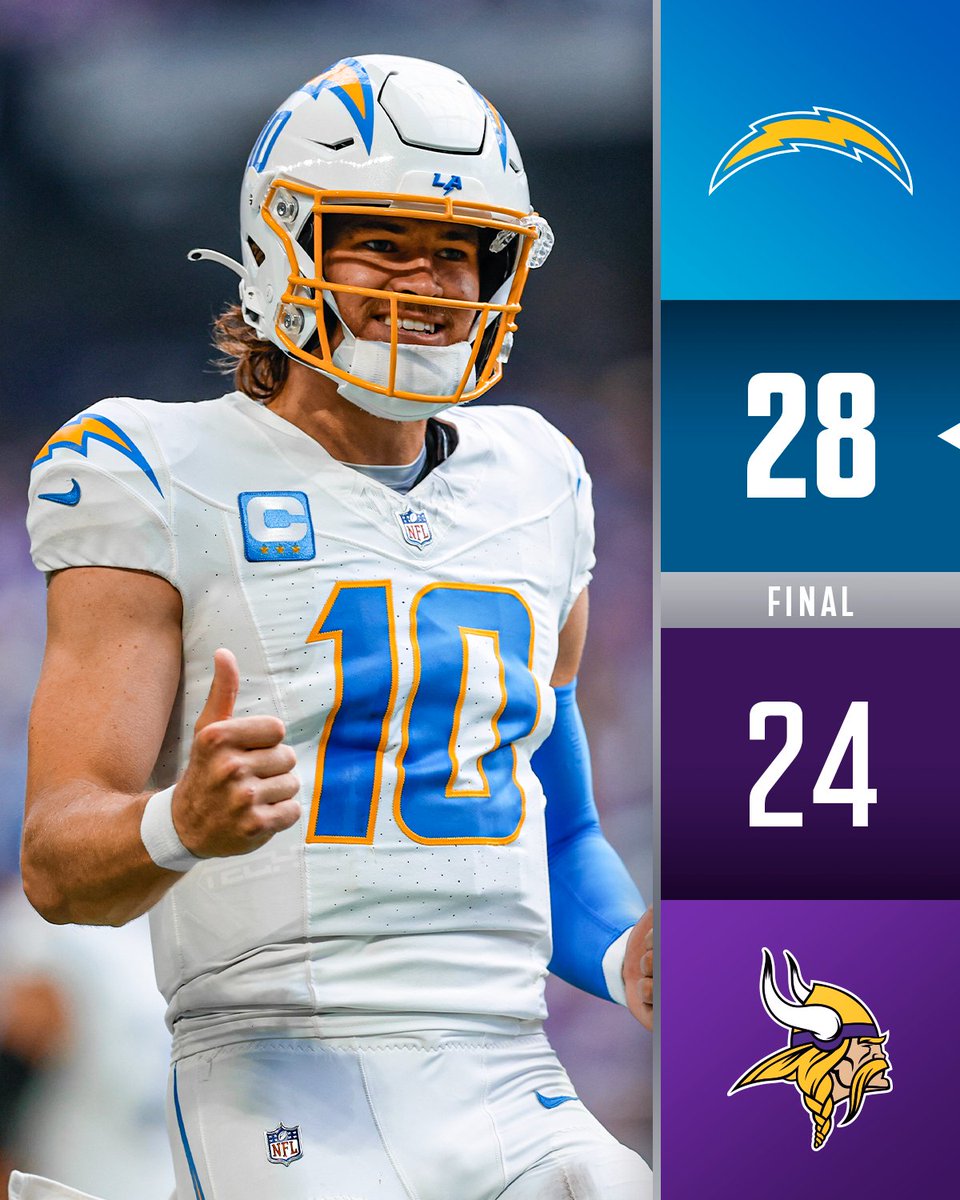 NFL's tweet photo. FINAL: @chargers win a thriller on the road! #LACvsMIN https://t.co/tqBHQzyq7S