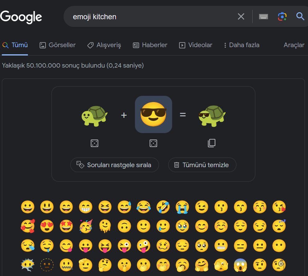 webtekno's tweet photo. Google'a 'emoji kitchen' yazınca keyfinize göre tüm emojileri birleştirebiliyorsunuz.

Yaratıcı emojileri alalım 👇 https://t.co/4YngzavXUs