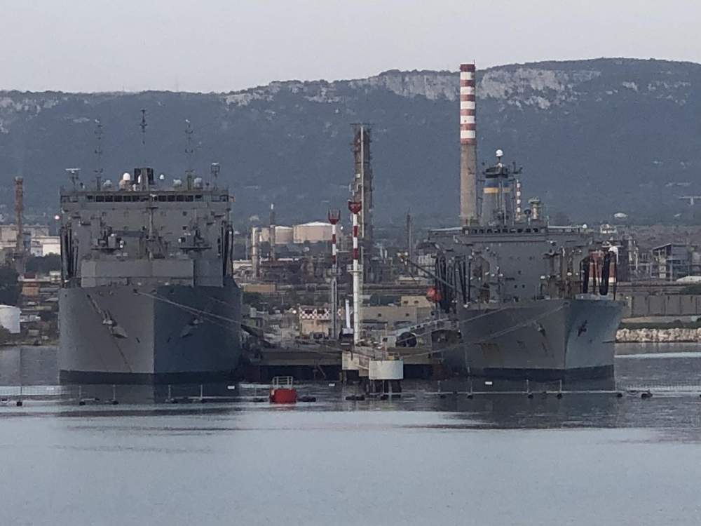 Shipguru's tweet photo. #LewisandClarkClass #LogisticsSupportShip #USNS #MEDGAR_EVERS #T_AKE13 and #Henry_J_Kaiserclass #replenishment #oil USNS #LARAMIE #T_AO203 #berthed at  #Augusta, #Sicily - 23.09.2023 - https://t.co/nfgboxc3g3 - NO PHOTOS can be used or manipulated without our permission https://t.co/uG1n3PDFGD