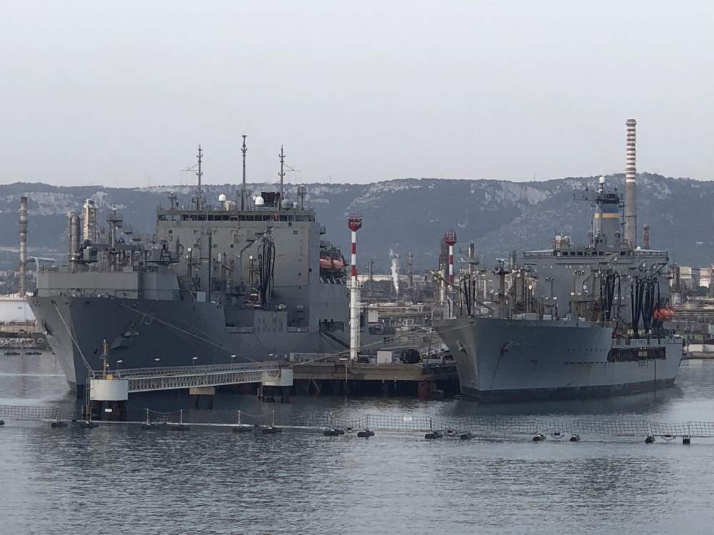 Shipguru's tweet photo. #LewisandClarkClass #LogisticsSupportShip #USNS #MEDGAR_EVERS #T_AKE13 and #Henry_J_Kaiserclass #replenishment #oil USNS #LARAMIE #T_AO203 #berthed at  #Augusta, #Sicily - 23.09.2023 - https://t.co/nfgboxc3g3 - NO PHOTOS can be used or manipulated without our permission https://t.co/uG1n3PDFGD