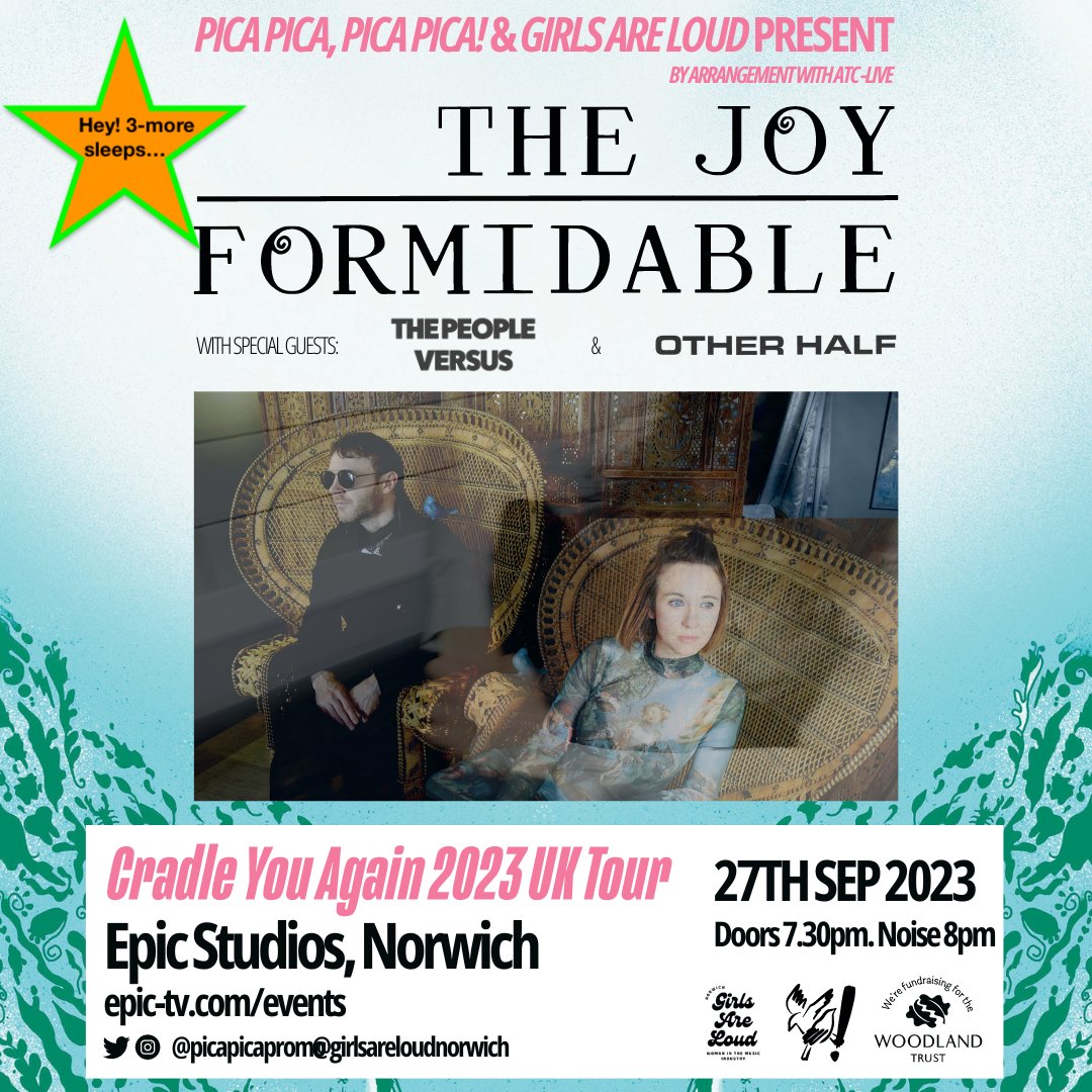 #Norwich Just 3-more sleeps 'til <a href="/joyformidable/">joyformidable</a> – "vein jolting sound while the vocal performances serenades... with bittersweet melody" <a href="/mxdwn/">Raymond Flotat</a> – <a href="/TPVmusic/">The People Versus</a> &amp; <a href="/OtherHalfUK/">Other Half</a> bring the noise to <a href="/EPICNorwich/">Epic Studios</a> 🔥🔥🔥

Get involved: remaining tickets from epic-tv.com/events/event/t… 🎟🎟🎟