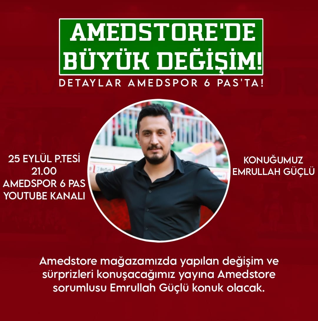 Amed6pas's tweet photo. AmedStore'de büyük değişim.

Amed saati ile 21.00'da canlı yayın  konuğumuz  AmedStore sorumlusu  @emrullah_guclu_ olacak. #Amedspor 

https://t.co/APvG1cMrp7 https://t.co/MLTtE7RBTi