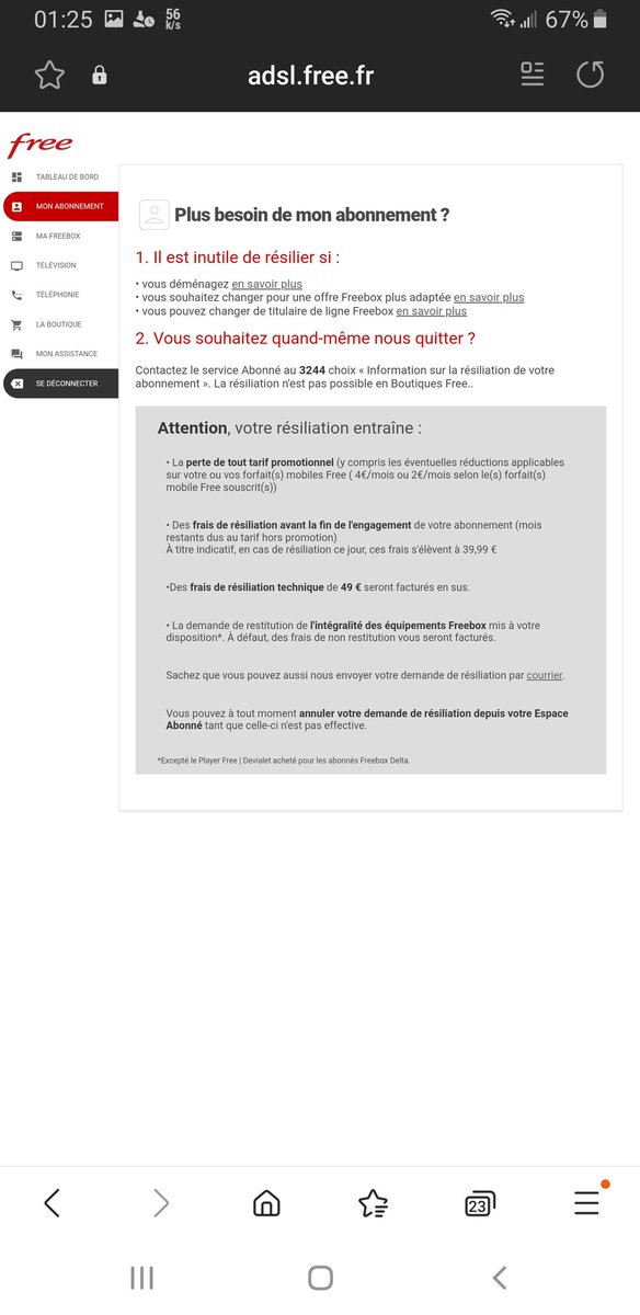 ça va <a href="/Xavier75/">Xavier Niel</a> on vous déranges pas trop de ne pas vous plier à la loi du #parlement pour la résiliation en 2clics de la #freebox #free  <a href="/Arcep/">Arcep</a> <a href="/60millions/">60 Millions de consommateurs</a> <a href="/UFCquechoisir/">UFC-Que Choisir</a> <a href="/dgccrf/">DGCCRF</a> #dgccrf .
vous avez supprimer cette possibilité!