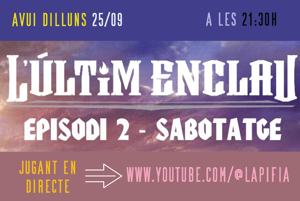 LaPifiaRol's tweet photo. No volíem deixar el septembre sense una micona de #ultimenclau! Partida bonus, jugant en rigurós directe, aquest vespre a les 21:30h!!
#rolencatalà #jdrcat #quevolinaltelsdaus https://t.co/4pMTJZ0Lvo
