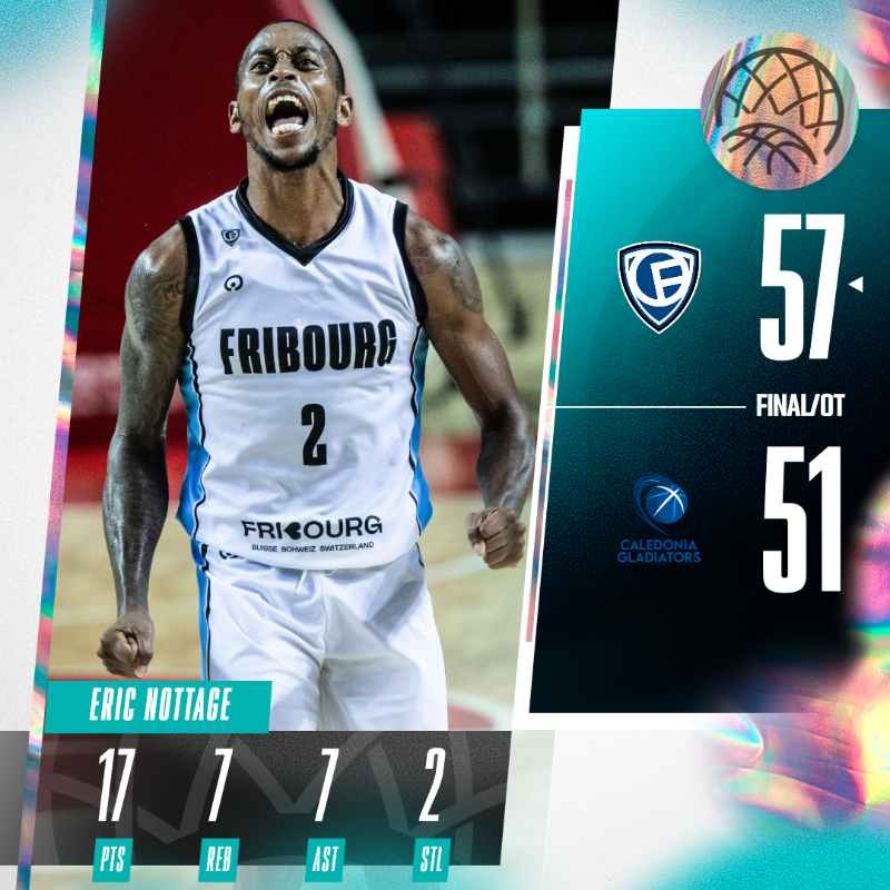 BasketballCL's tweet photo. 𝗕𝗜𝗚 𝗧𝗜𝗠𝗘: Eric #Nottage shows off as a triple threat , leads @FribourgOlympic to move on to the #BasketballCL Qualifying Tournament starting in Antalya tomorrow! ✅