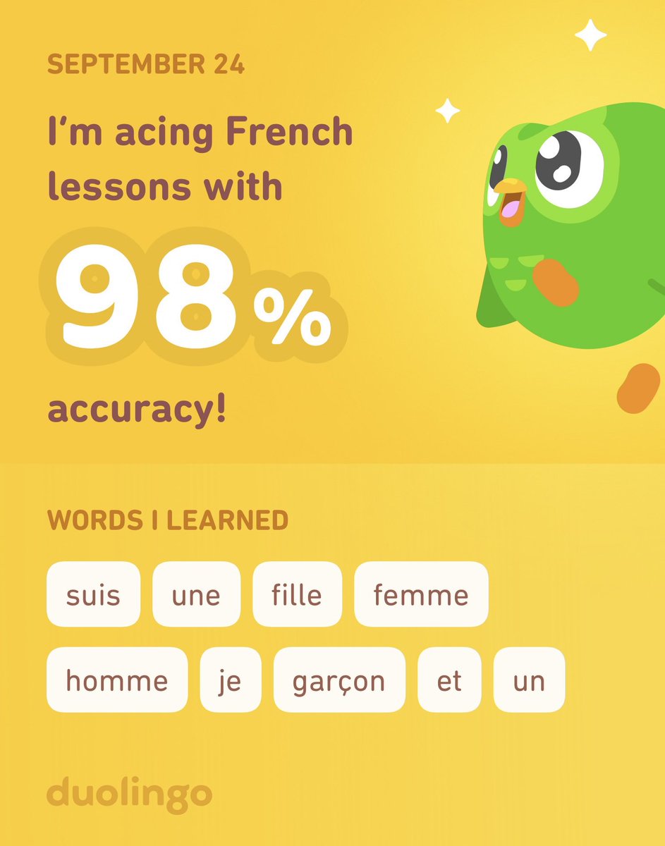 Kalebfromschool's tweet photo. I’m learning French on Duolingo! It’s free, fun, and effective. https://t.co/Un4o4EBPpg