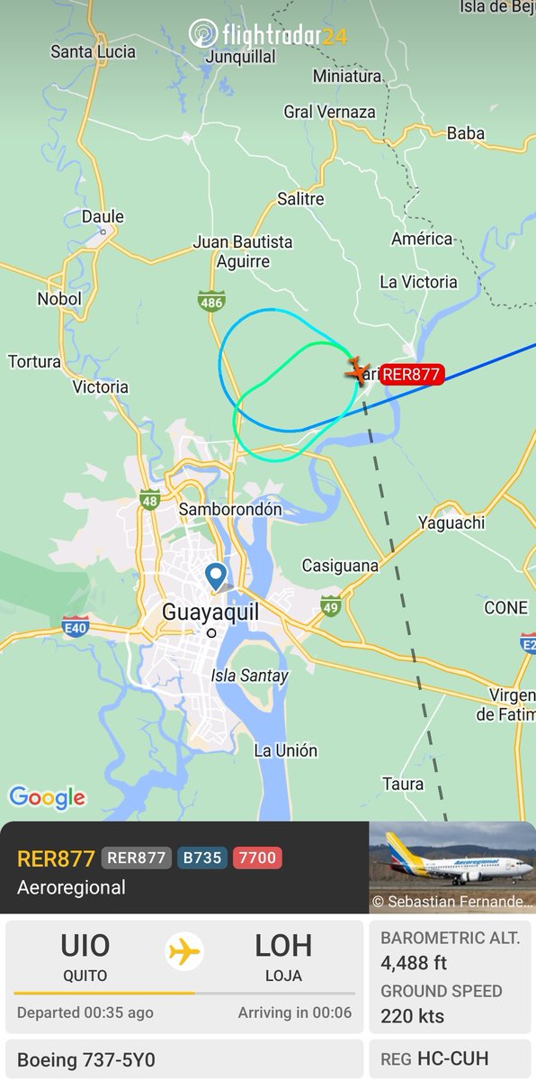 Al momento un avión de Aeroregional en la ruta Quito - Loja Boeing 737-500 HC-CUH ha declarado emergencia y se desvía a Guayaquil. Actualizaremos