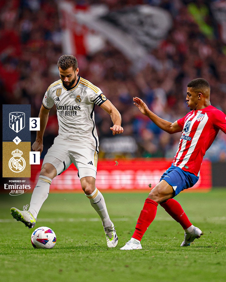 realmadridarab's tweet photo. 🏁 نهاية المباراة! 
أتليتكو 3-1 ريال مدريد
Morata 4', 46', Griezmann 18'; @ToniKroos 35'
#AtletiRealMadrid | #Emirates https://t.co/AZpyPEolg9