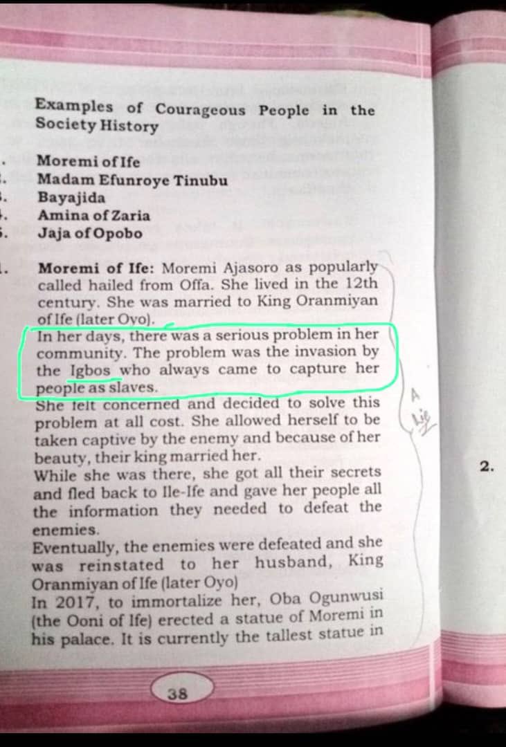 The Nigerian Ministry of Education has approved a Civic Education Textbook A book that described “NDI IGBO “as a people of invaders and troublemakers. In the history of Igbo people, they are not known for invading people's land, but here is a book for primary school describing