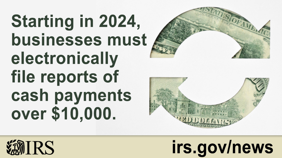 Beginning in 2024, businesses must e-file Form 8300, Report of Cash Payments Over $10,000. Electronic filing and communication options will be simpler and will make it easier to interact with the #IRS. See: ow.ly/yKcy50PHXX4