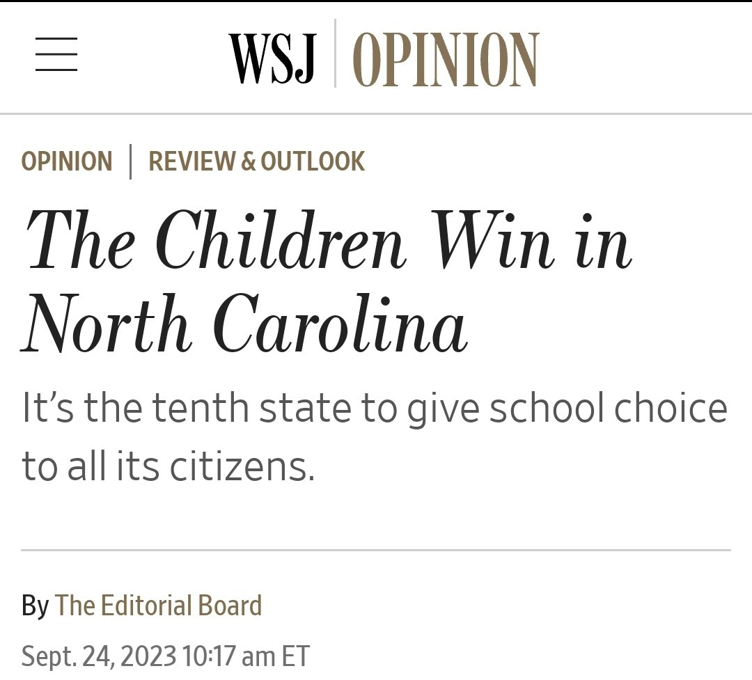 North Carolina now funds students, not systems. North Carolina is the 10th state to pass UNIVERSAL school choice. It's the 1st state to do so without a GOP trifecta.