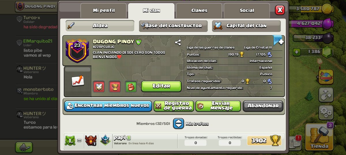 AccountLatan's tweet image. SE VENDE HERMOSO CLAN NIVEL 23, CAPITAL NIVEL 8 MAS DE 300 GUERRAS GANADAS