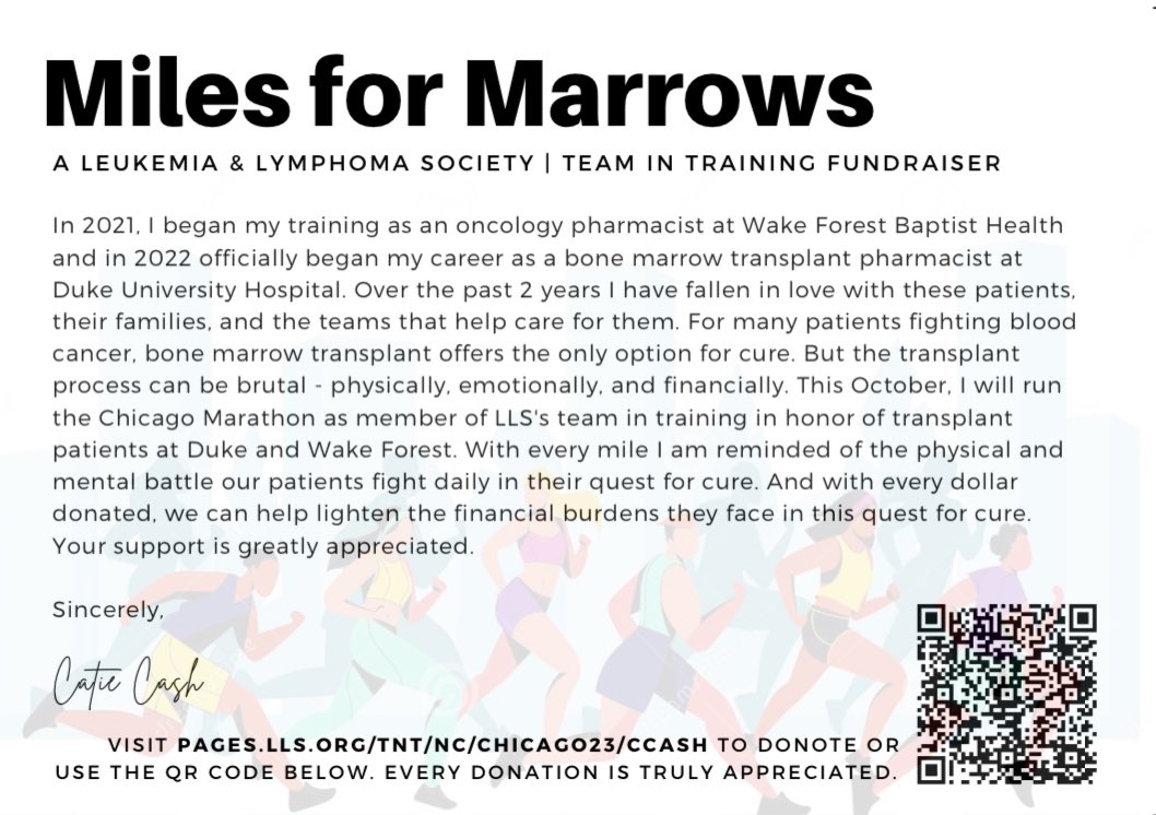 In just 2 WEEKS (!) I’ll run the Chicago Marathon with <a href="/LLSusa/">伊藤佑愛</a> in honor of BMT patients of <a href="/DukeHMCT/">Duke Hematologic Malignancies & Cellular Therapy</a> and <a href="/AtriumHealthWFB/">Atrium Health Wake Forest Baptist</a>. As we close out blood cancer awareness month, please consider supporting these incredible patients!! ❤️ 🩸 pages.lls.org/tnt/nc/chicago…

#TwitteRx #Oncopharm #LLS