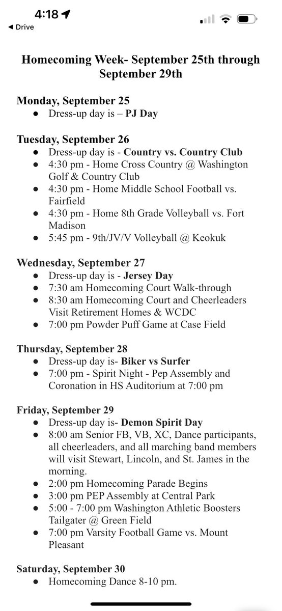 Homecoming Week Schedule #washpride
