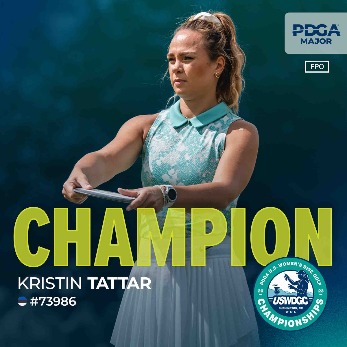 Your 2023 PDGA United States Women’s Disc Golf Champion, Kristin Tattar! Tattar’s second USWDGC title and sixth PDGA Major title completes the FPO season grand slam of the Majors for the first time in history. #2023USWDGC #discgolf