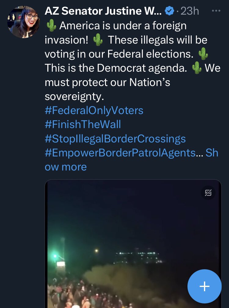 AZWebOfBS's tweet photo. Context: Sen Wadsack and the rest of the Propaganda Caucus have been pushing anti-immigrant hate and fear. This is Wadsack’s latest contribution.

What she alludes to is the “Democrats are importing illegals” flavor of the Great Replacement Theory conspiracy https://t.co/ZFUcTZUtwC