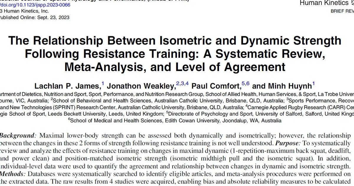 🚨New Article Alert🚨

There is no relationship between isometric (e.g., IMTP) and dynamic strength (e.g., 1-RM squat) changes following strength training

shorturl.at/djBN3