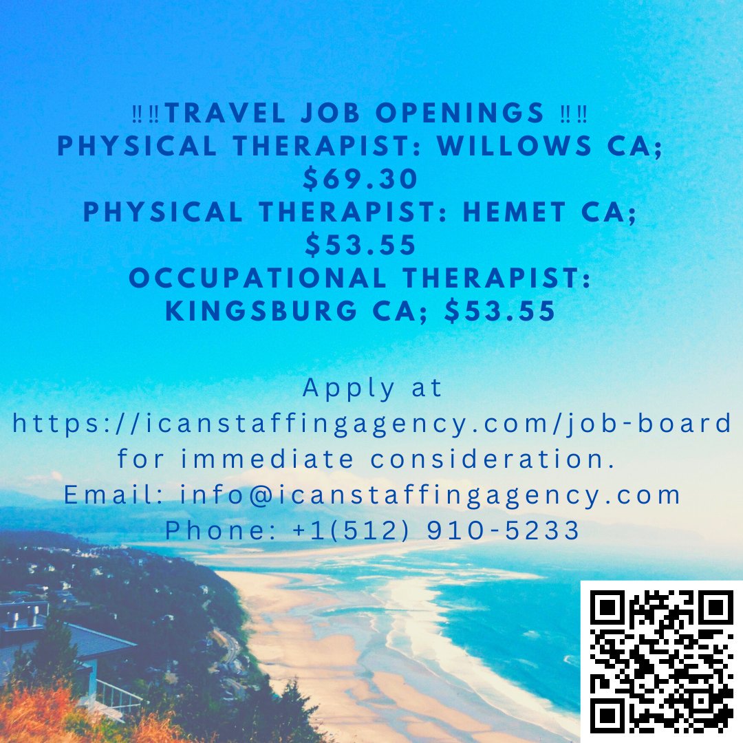 icansallc's tweet photo. Are you a dedicated healthcare professional looking for exciting opportunities on the move? iCAN Staffing Agency has travel job openings that might be your perfect fit!
Apply Today for Immediate Consideration: https://t.co/u5U1vm0YCD https://t.co/4lbMYkx3Gu
