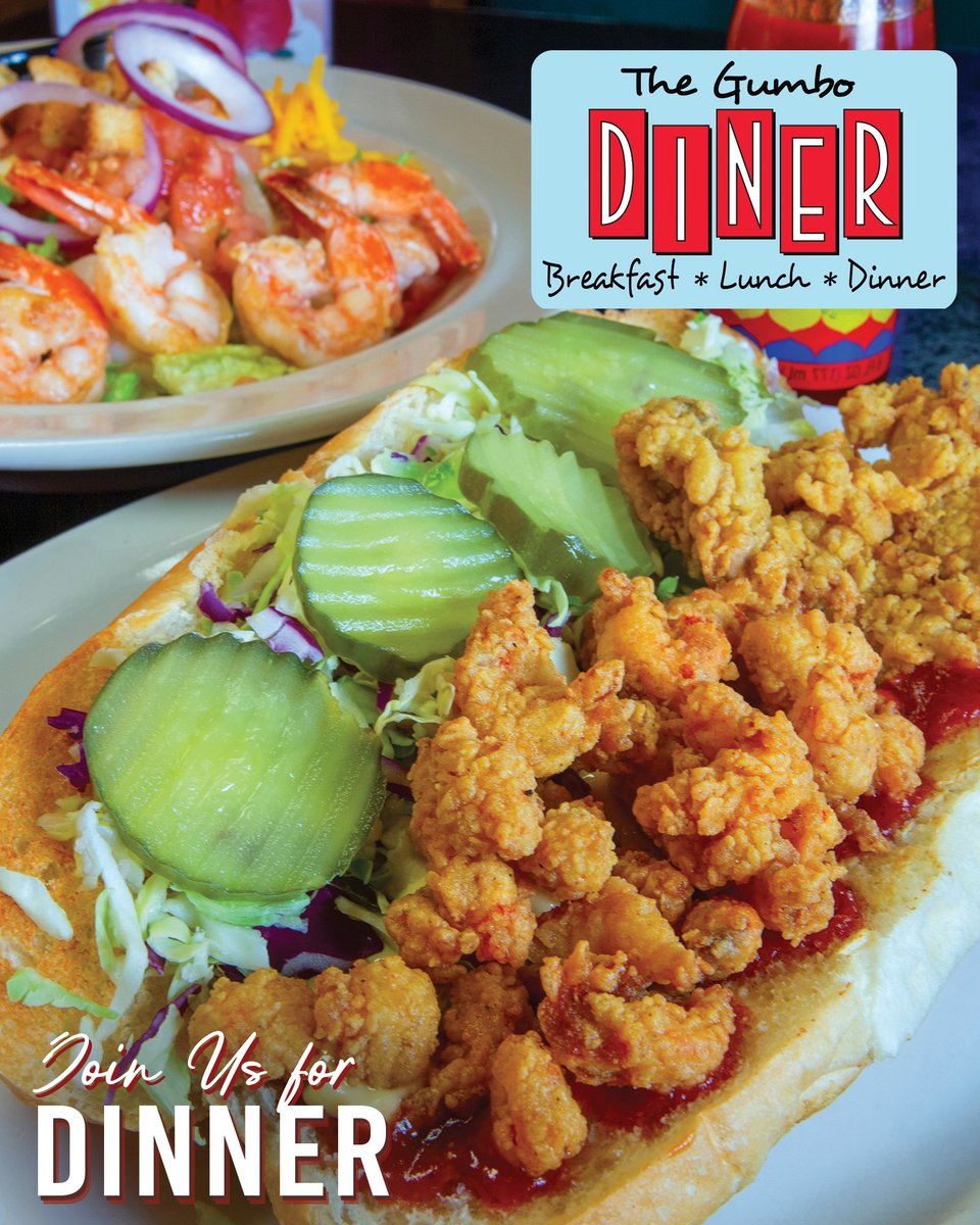 If it’s delicious seafood you’re craving, join us at The Gumbo Diner and try our Half and Half Po’boys (pictured with crawfish tails and oysters) or other fresh seafood entrees. See you there!

Delivery: bit.ly/3B9HooW
Directions: bit.ly/2O0SDuY