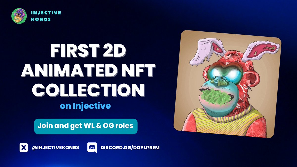 0xNeodallas's tweet photo. 1β£1st 2D animated NFT collection on @Injective_ - @InjectiveKongs!
β
Join and get WL & OG roles
β‘οΈhttps://t.co/Ub3peA7OHo
#NFT #InjectiveKongs #Injective https://t.co/Fbja4rhW0O