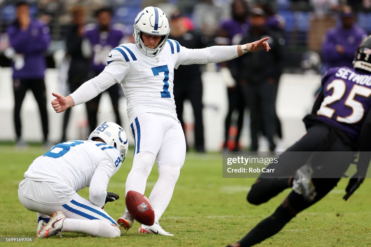 GettySport's tweet photo. #MattGay of the Indianapolis #Colts set an NFL record today with four field goals over 50 yards, including one from 53 to win the game against the Baltimore Ravens in overtime
📸: @RobertLeeCarr, @tasosphotos https://t.co/gTUEZiuPbm