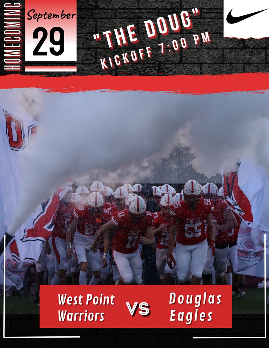 QbDouglas's tweet photo. HOMECOMING WEEK!!! 

We’re looking forward to a packed house Friday night when the guys take on West Point!!! Go Eagles 🦅 🦅🦅 https://t.co/d0Annj3lPS
