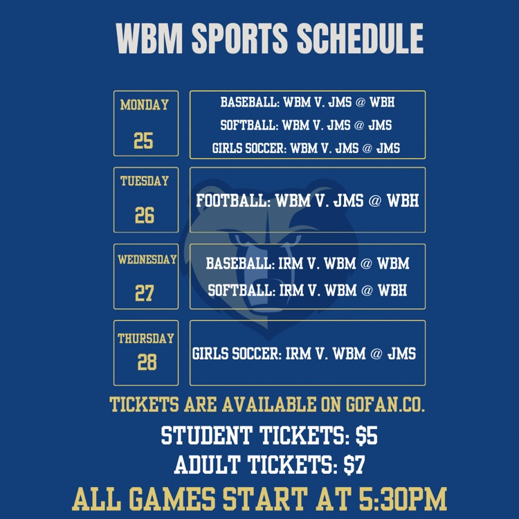 📣 CALLING ALL BRUIN SPORTS FANS! 📣

Athletics are in Full swing! Join us this season for exciting Sports as we cheer on our Bruins!  

It's an exciting week for sports, so get your tickets now on GoFan! (Link in Bio)
