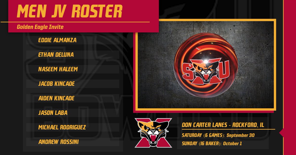 SXUBowling's tweet photo. ROSTERS ANNOUNCED

Here are the rosters for the Cougars first tournament of the season. The road to a National Championship starts in Rockford. 

#wearesxu🐾 🎳 #gocougs https://t.co/UxnaQX5QX1