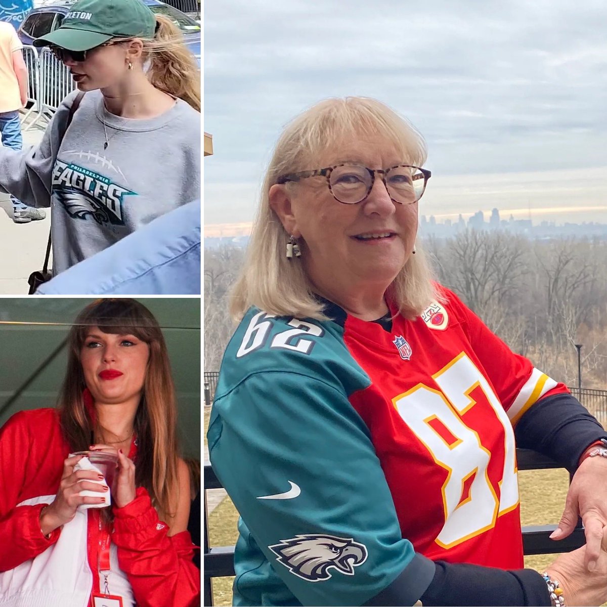Donna Kelce needs to get Taylor a matching split jersey immediately.