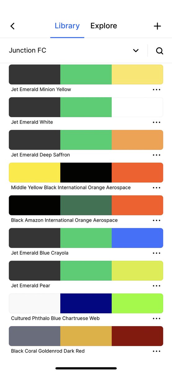 acpeterson_24's tweet image. Here’s some color schemes I put together for ⁦@junctionfcil⁩. Which ones do u like and which ones do u not? If u have any other color scheme ideas post away! #JunctionFC # AllAboard2024 #AllAboard