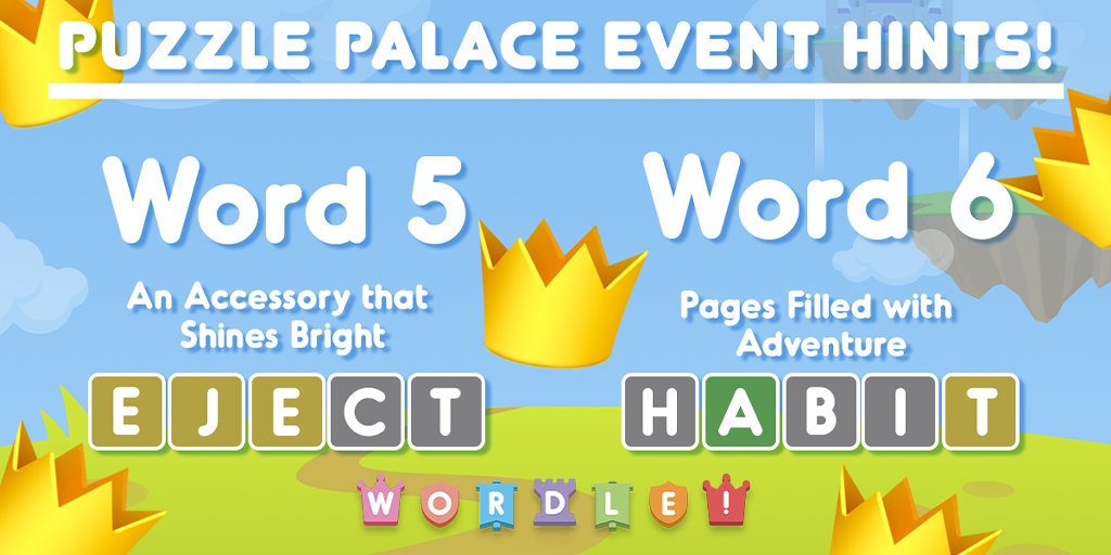 AppWordle's tweet photo. 👑WORDS 5 &amp; 6 HINTS ARE AVAILABLE NOW! 👇 Figure out the answer to EACH RIDDLE to get the clue! 

#WordleApp #Wordle https://t.co/HNI3XllKYu