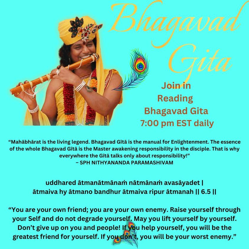 Warrioryogini8's tweet photo. Join Bhagavad Gita reading at 7:00 pm EST. Download your FREE copy 📷📷📷
https://t.co/Z3ySnwO97L
#Nithyananda #Chaturmasya #ReadScripture #Kailasa
Join Zoom Meeting
https://t.co/kHH3GyLSWN...
Meeting ID: 824 2332 0704
Passcode: Swamiji https://t.co/nQflueydpL